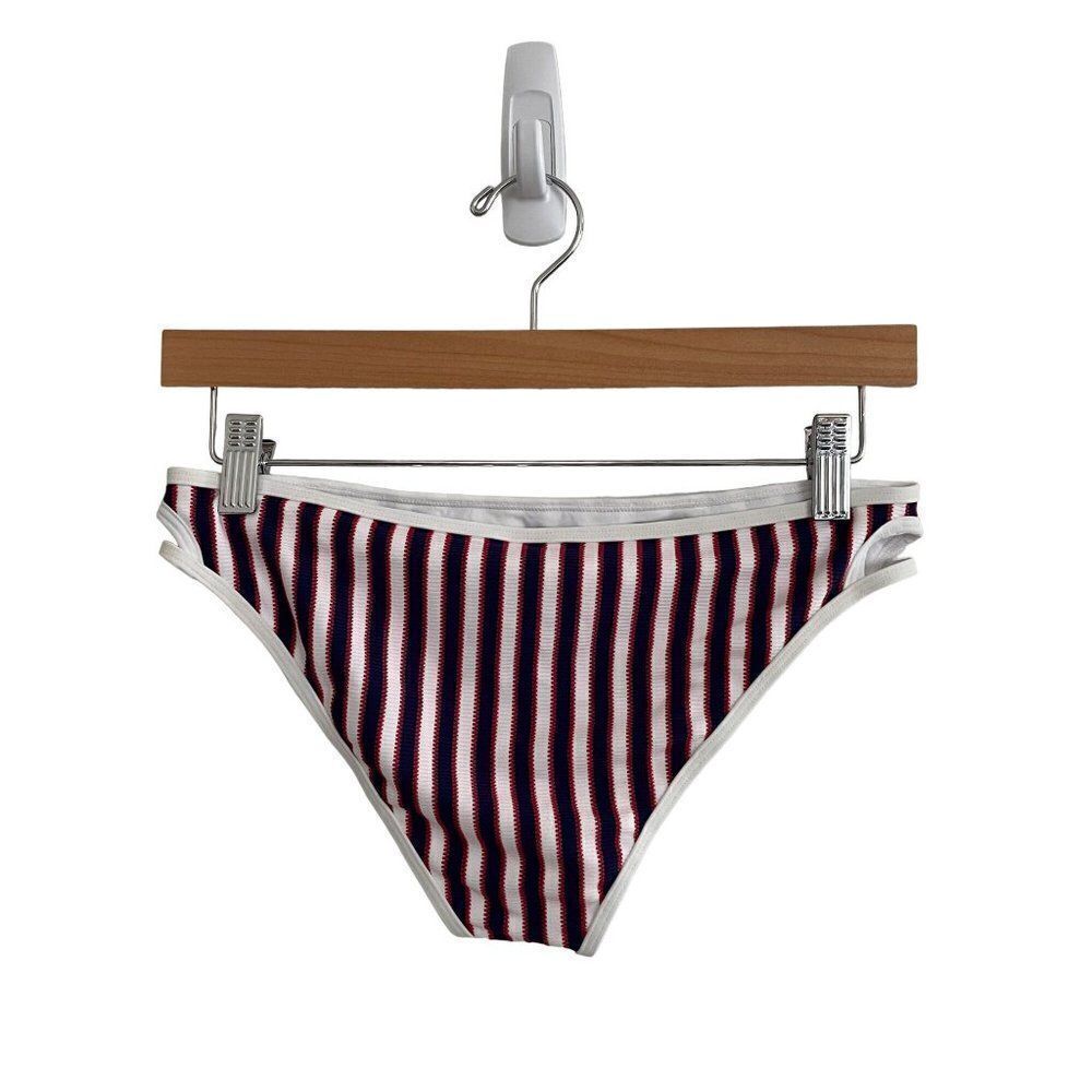 L* Space Rachel Bikini Bottom Classic Stripes Nautical‎ Cut Out Sz Small - Picture 4 of 9